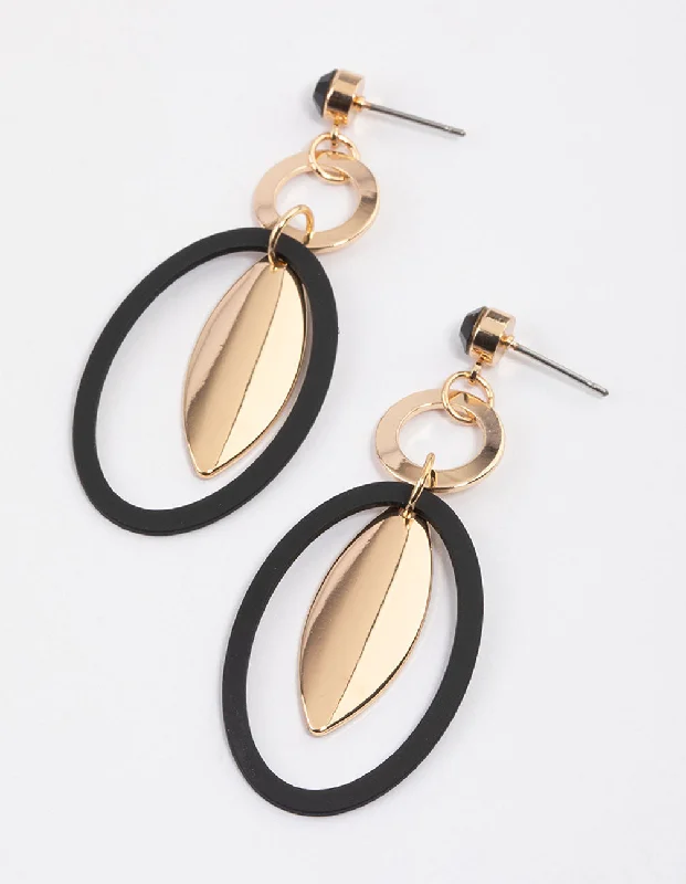 Women’s crystal stud earrings-Brown Open Circle & Oval Drop Earrings