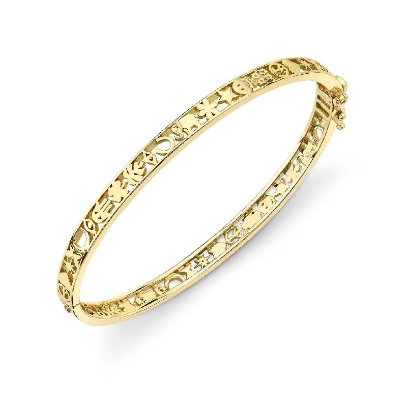 Custom-designed bracelets for women-Gold & Diamond Open Icon Hinge Bangle