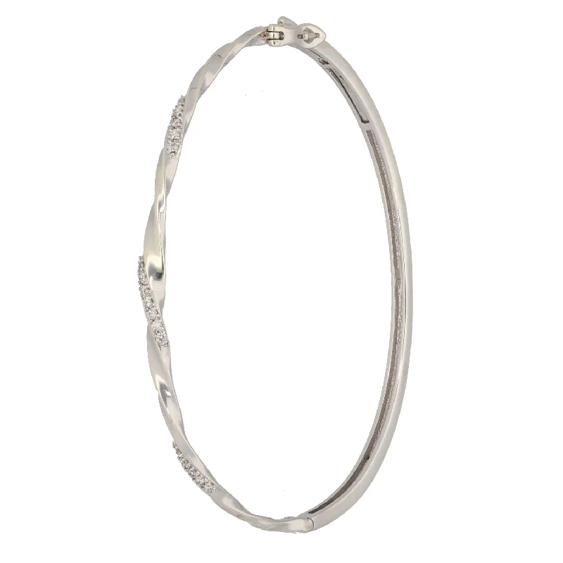 Women’s boho-style bracelets-9ct White Gold 0.085ct Diamond Hinged/Clasp Bangle