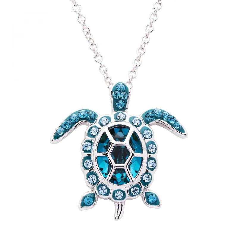 Women’s necklaces with abstract designs-December Turtle Birthstone Pendant With Swarovski Crystals