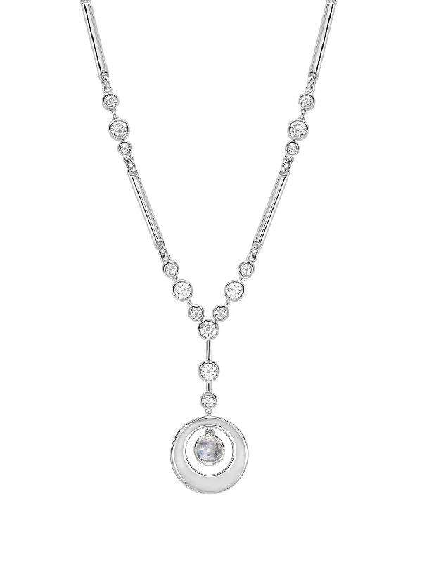 Women’s necklaces with spiritual symbols-Raindance Diamond Moonstone Enamel Platinum Pendant