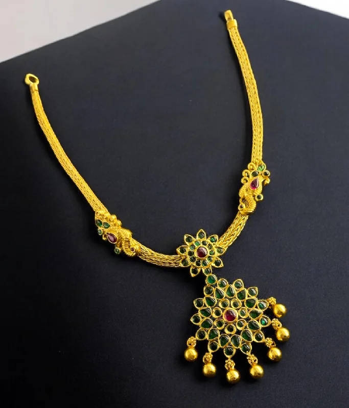 Unique gold necklaces for women-The Madhurima Silver Green Kemp Necklace