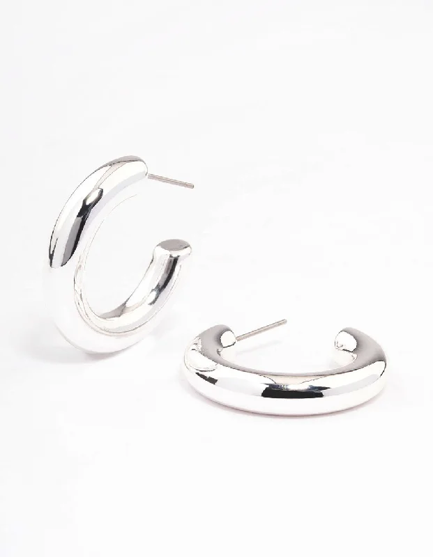 Women’s hoop earrings-Silver Thick Plain Hoop Earrings