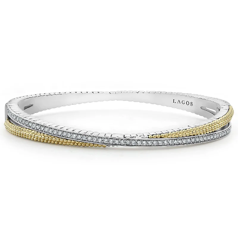 Women’s statement bracelets-Caviar Lux 18K Gold Caviar and Diamond Bangle