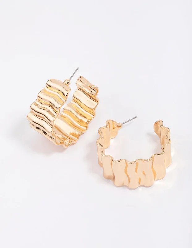 Women’s stud earrings-Gold Ribbed Chunky Hoop Earrings