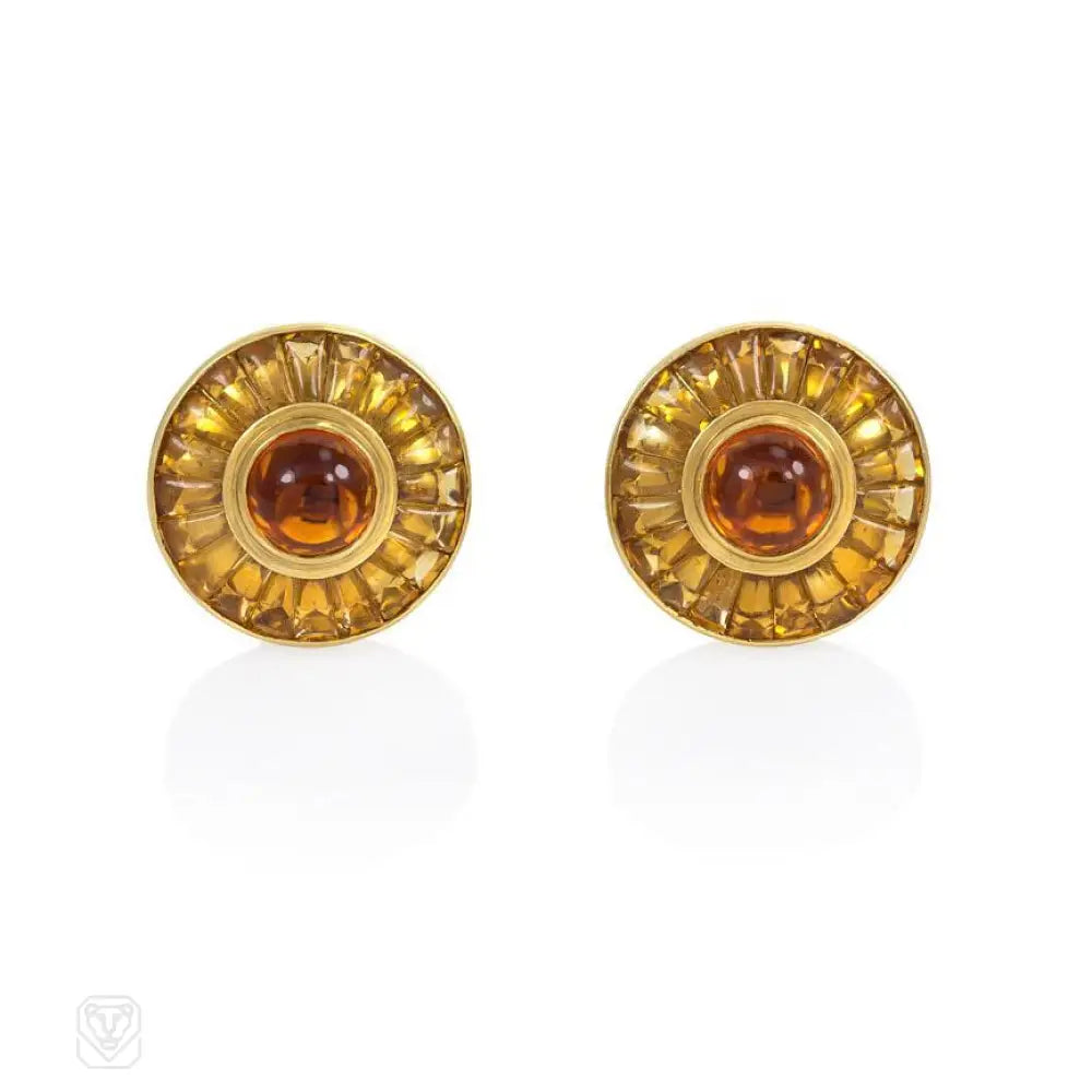 Women’s dangling diamond earrings-Gold and citrine clip earrings