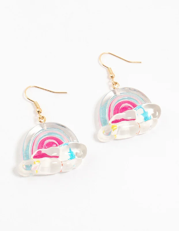 Women’s clip-on earrings-Bubble Acrylic Rainbow Drop Earrings