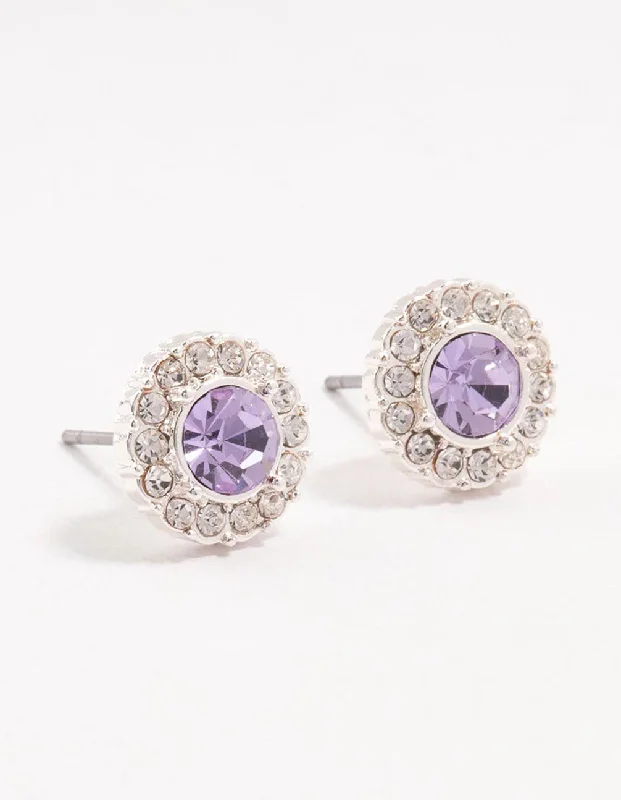 Elegant gold earrings for women-Halo Purple Bohemia Czech Crystal Silver Stud Earrings