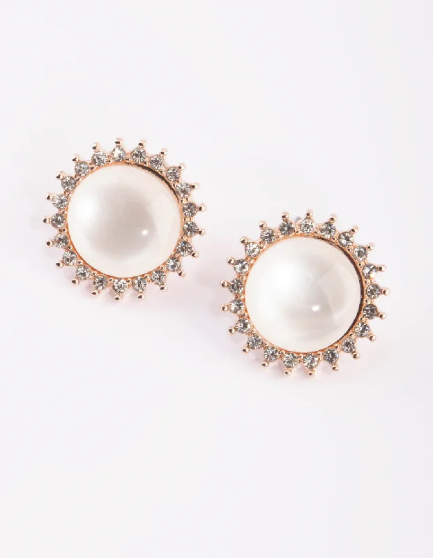 Women’s crystal earrings-White Cat Eye Stud Earrings