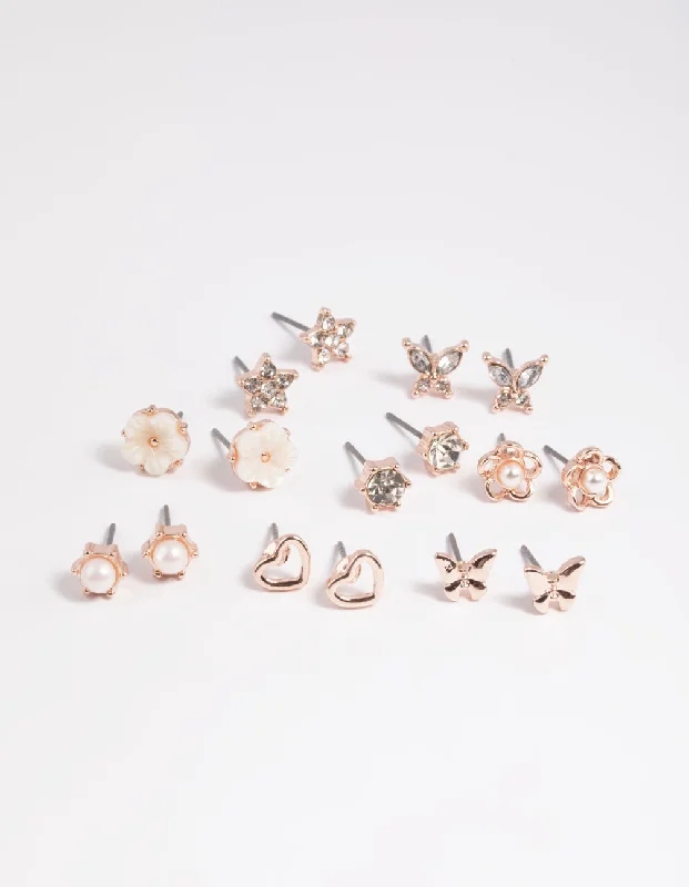 Custom gold earrings for women-Rose Gold Pearlised Flower Stud Earring 8-Pack