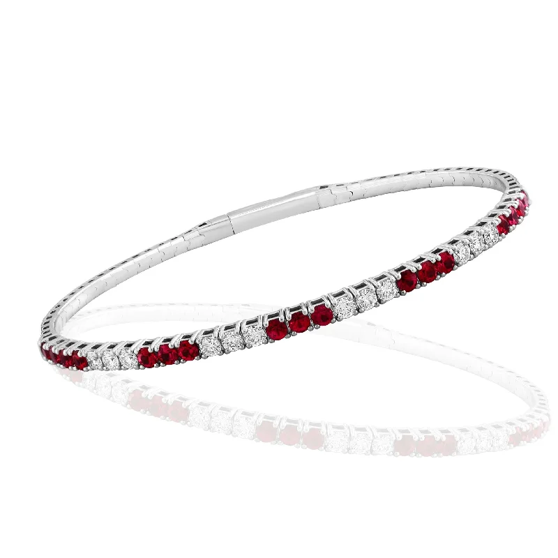 Women’s boho-style bracelets-18K White Gold Ruby and Diamond Bangle