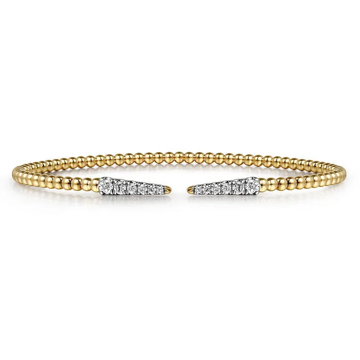 Women’s bangles for weddings-14K White-Yellow Gold Bujukan Diamond Stations Bangle