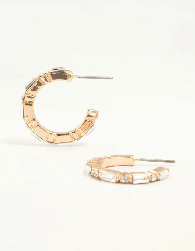 Women’s gemstone drop earrings-Gold Mixed Shape Diamante Hoop Earrings