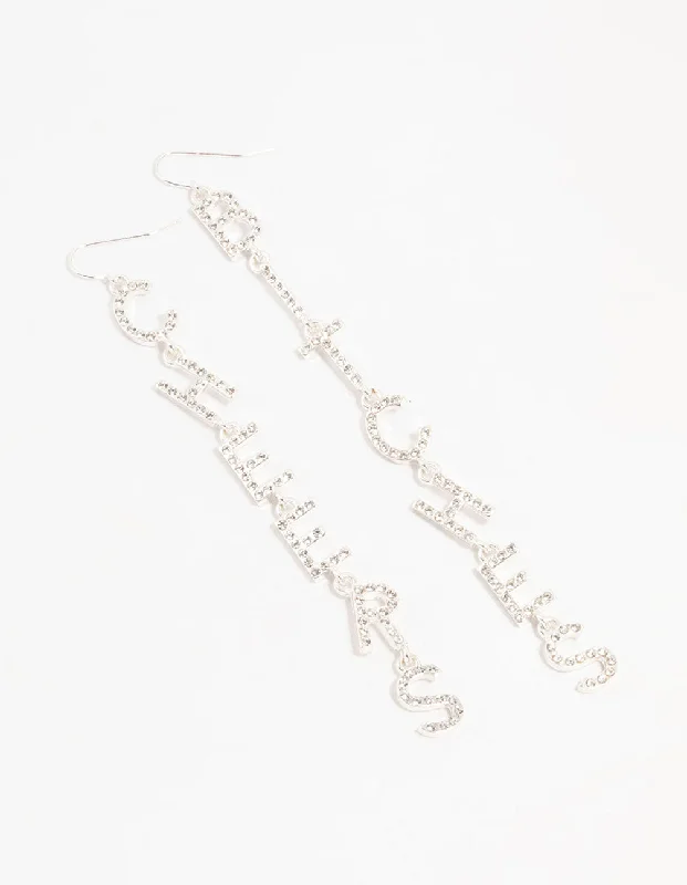 Women’s pearl drop earrings-Silver Cheers B*tches Drop Earrings