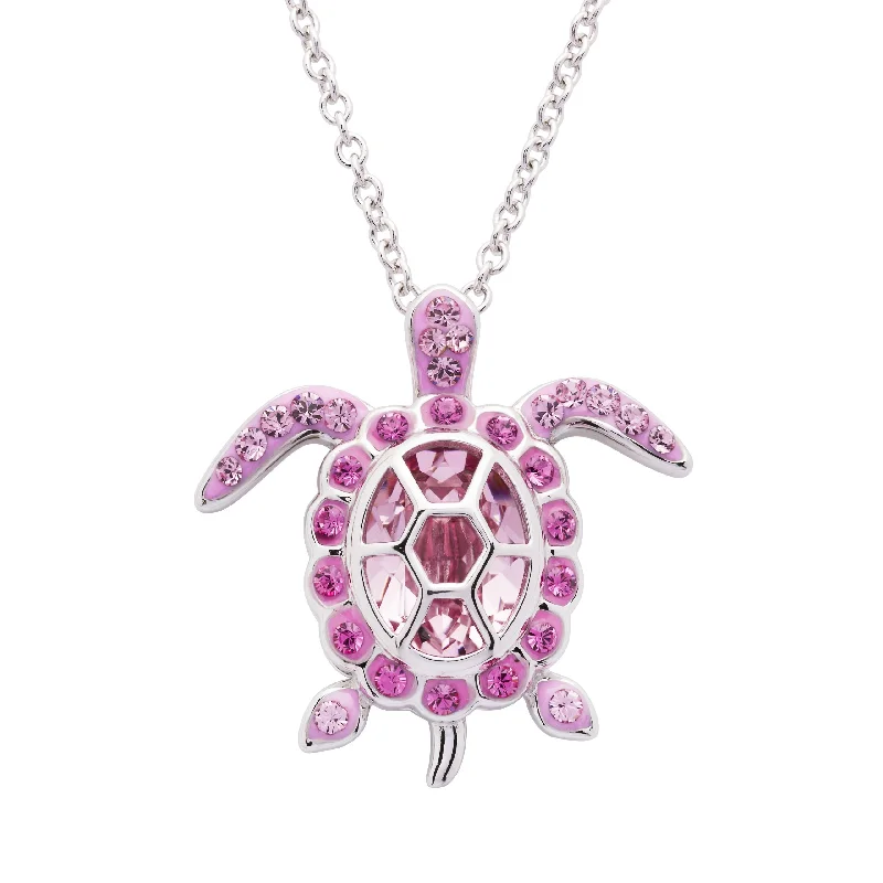 Custom necklace designs for women-October Turtle Birthstone Pendant With Swarovski Crystals