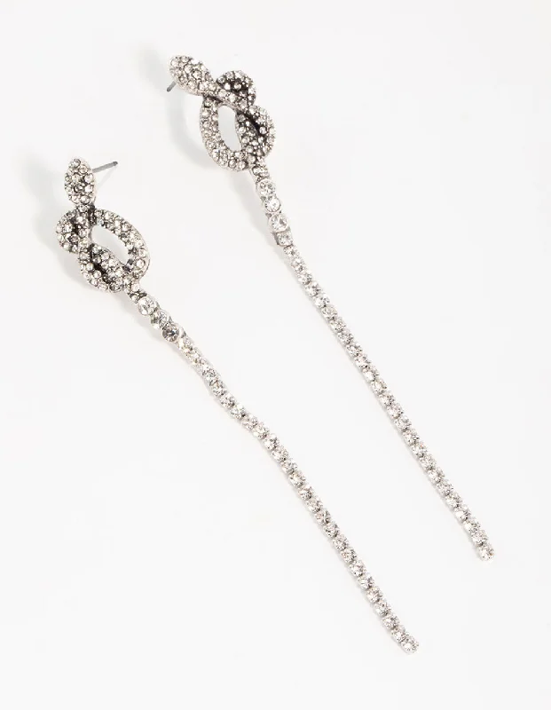 Unique earrings with gemstones-Silver Diamante Snake Chain Drop Earrings