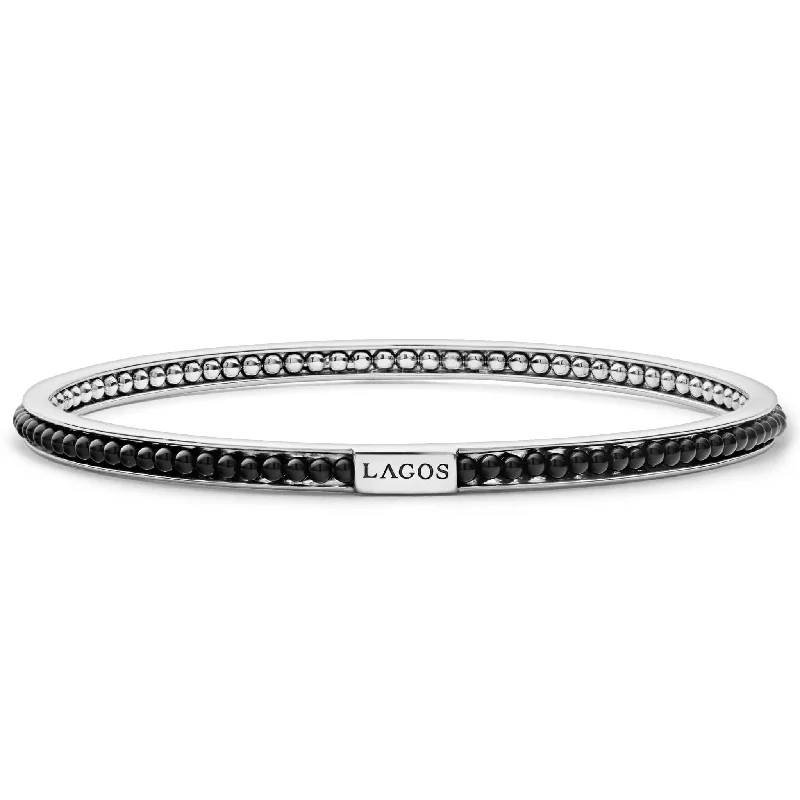 Simple silver bracelets for women-Caviar Icon Onyx Bangle