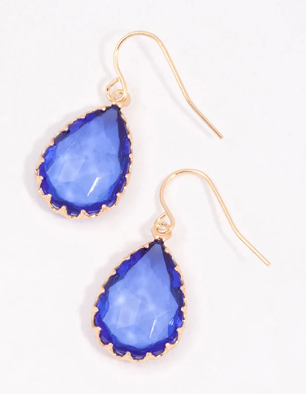 Women’s modern stud earrings-Blue Encased Pearl Drop Earrings