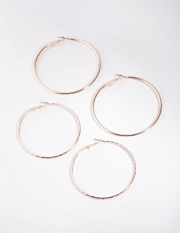 Women’s square-shaped earrings-Rose Gold 60mm Pack Hoop Earring