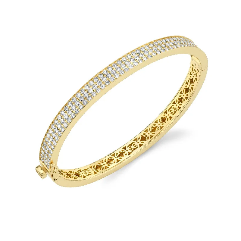 Women’s bangles with engraving-Gold & Diamond Hinge Bangle