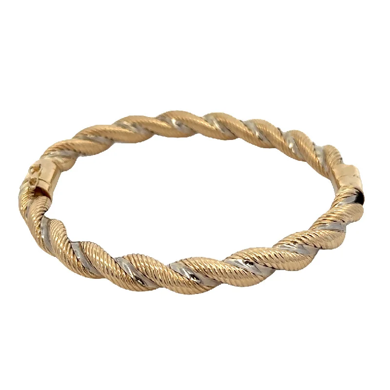 Designer bracelets for women-Large Hollow Twist Bangle in Two Tone Gold