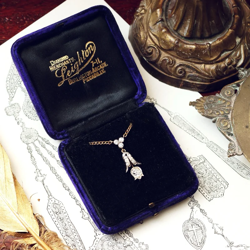 Women’s necklaces with animal pendants-Antique Hand Cut Diamond Tulip Lavaliere Pendant