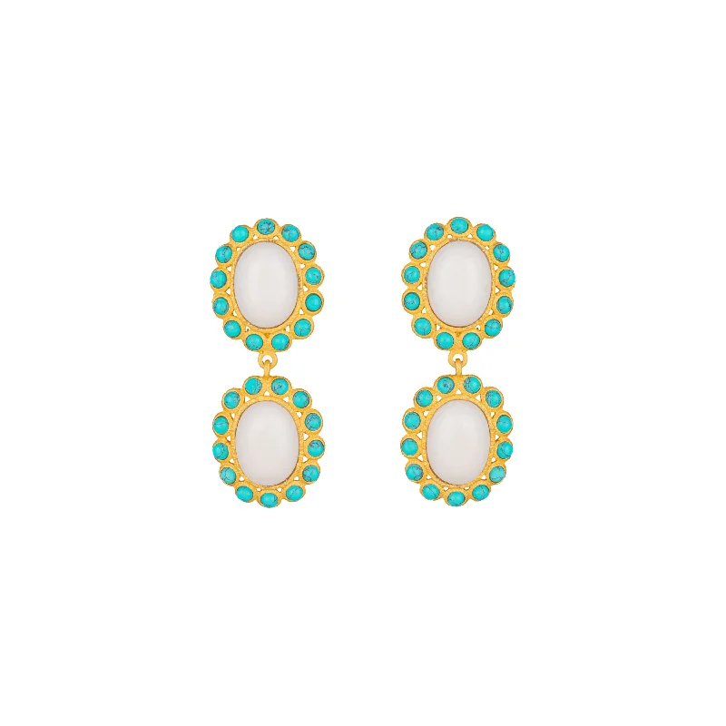 Women’s chunky earrings-Ada Earrings White Stone & Turquoise