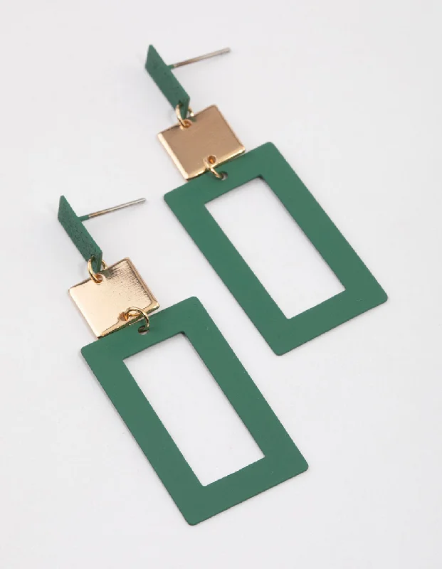 Women’s luxury diamond earrings-Green Graduating Rectangle Open Drop Earrings