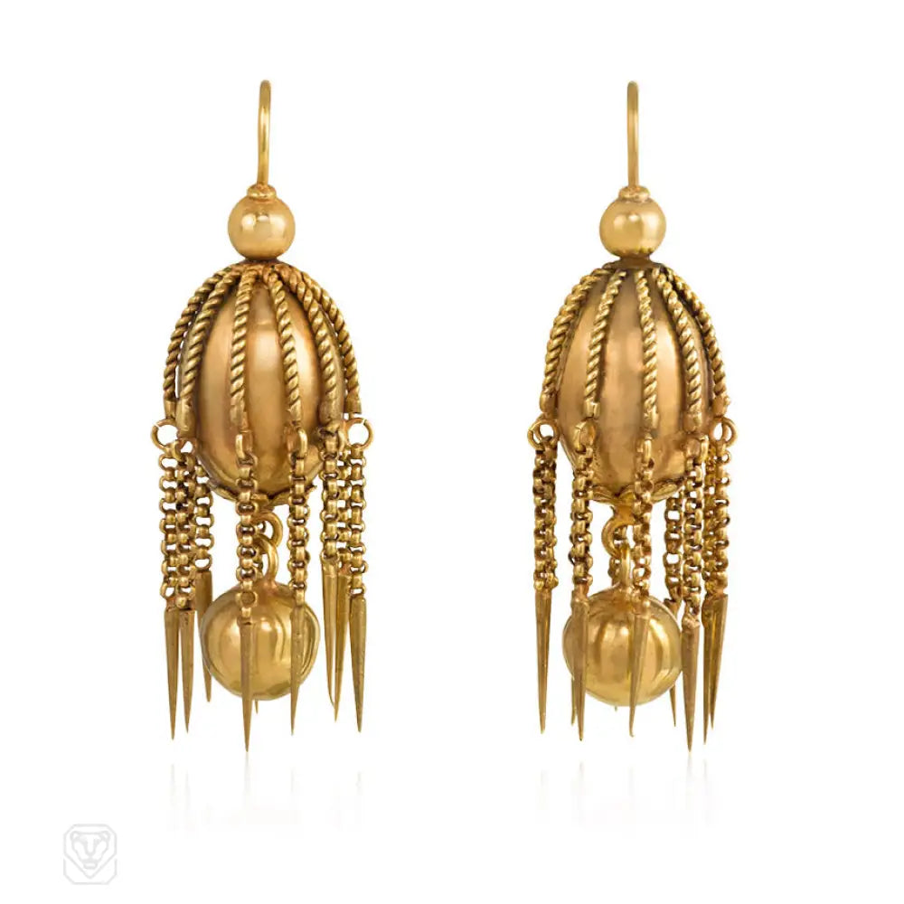 Women’s statement hoop earrings-Antique gold bead and fringe earrings