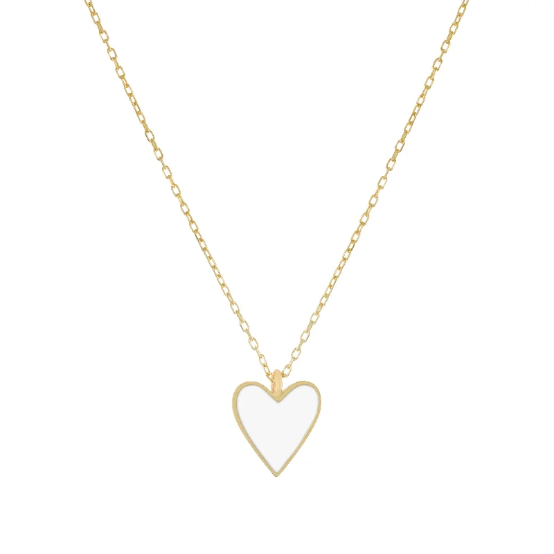 Women’s dainty gold necklaces-White Enamel Heart Necklace