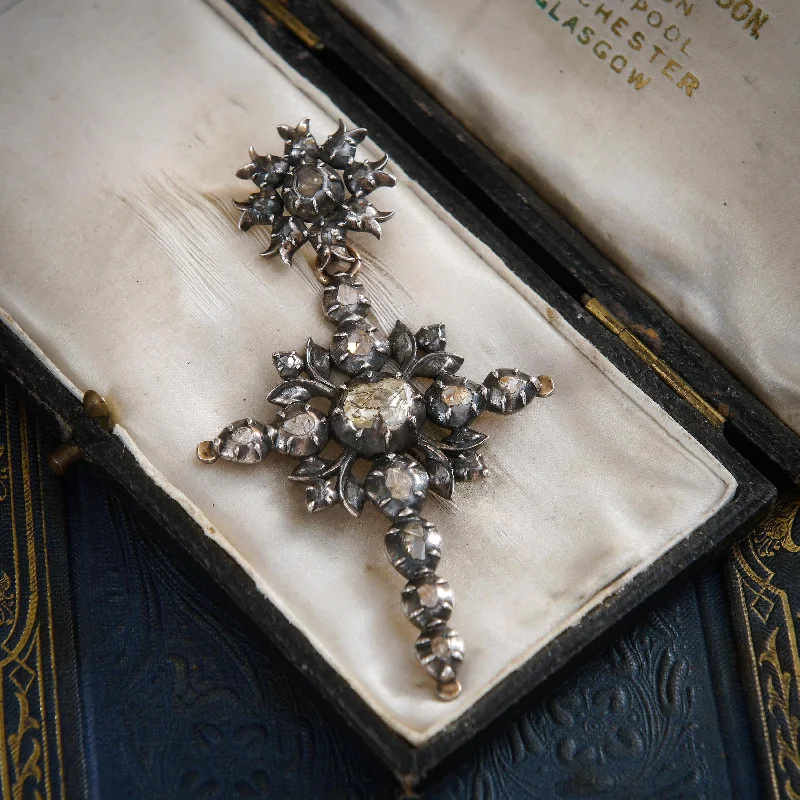 Women’s diamond and sapphire necklaces-Antique 19th Century Belgian Diamond 'Flemish' Cross