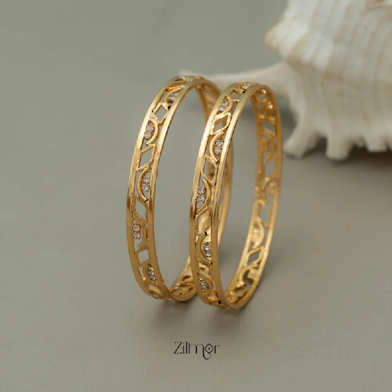 Women’s rose gold bangles-KF200158 - Gold Plated stone bangle (pair)