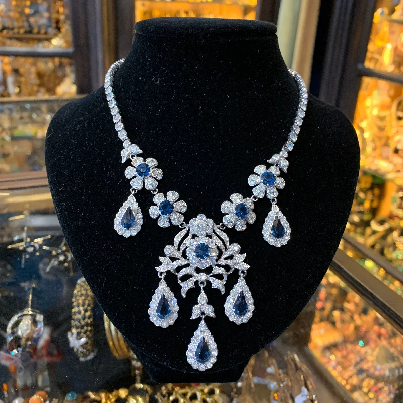 Women’s luxurious diamond necklaces-Attwood and Sawyer Sapphire Blue Crystal Vintage Necklace