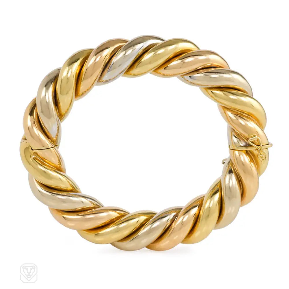 Women’s leather bracelets-Three-color gold twist bangle