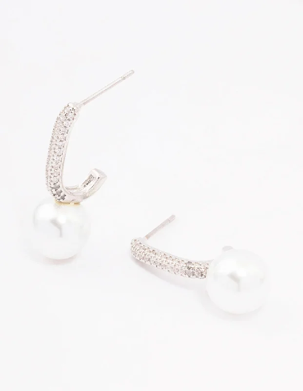 Women’s chandelier earrings-Silver Cubic Zirconia Small Pearl Drop Earrings