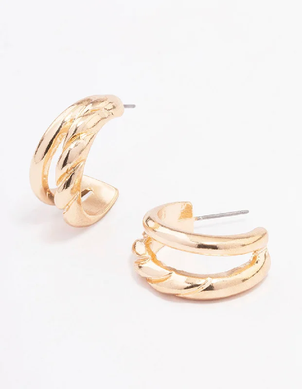 Women’s star-shaped earrings-Gold Plain & Twisted Double Hoop Earrings