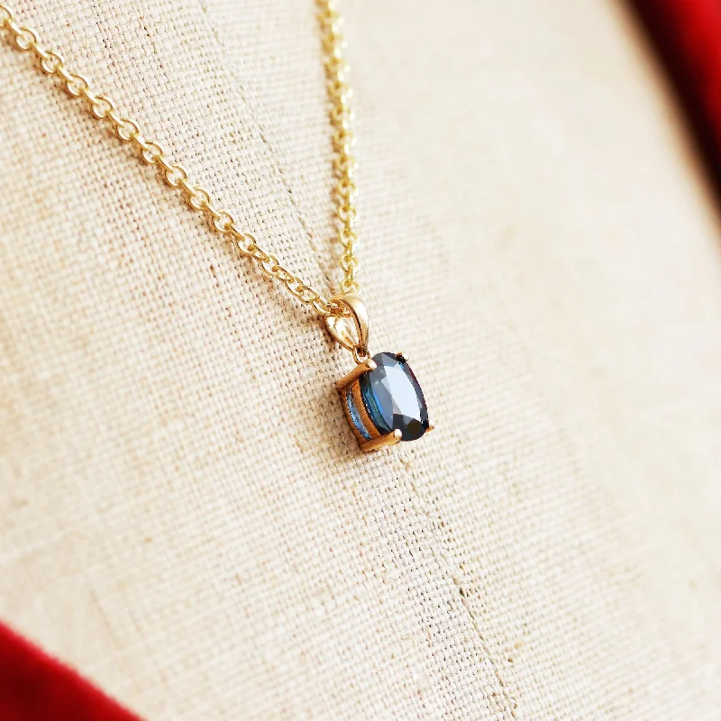 Women’s necklaces with pink sapphire stones-Minimalist Blue Sapphire & 9ct Gold Pendant