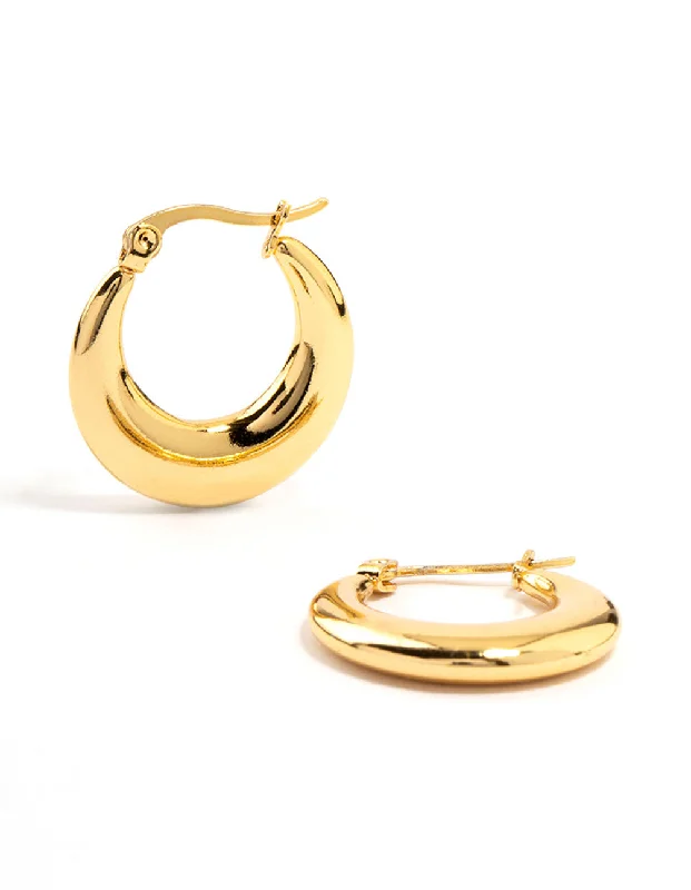 Women’s artistic earrings-Waterproof Gold Plated Stainless Steel Crescent Hoop Earrings