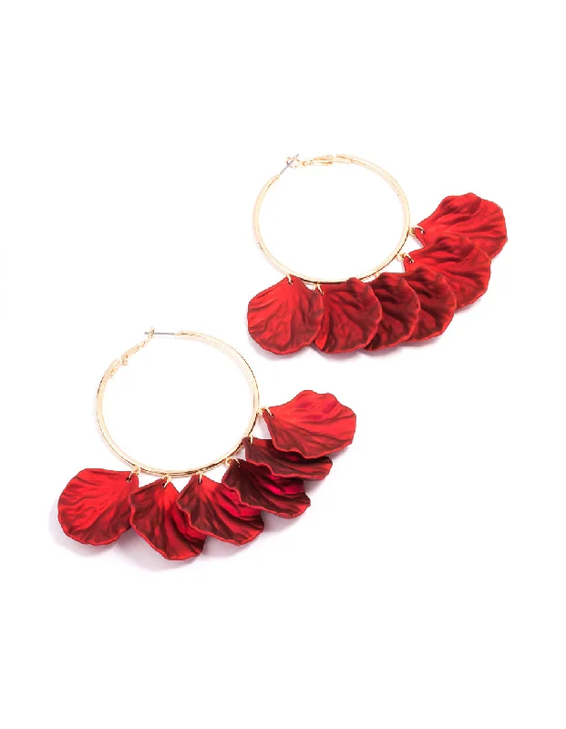 Women’s classic diamond earrings-Red Iridescent Petal Hoop Earrings