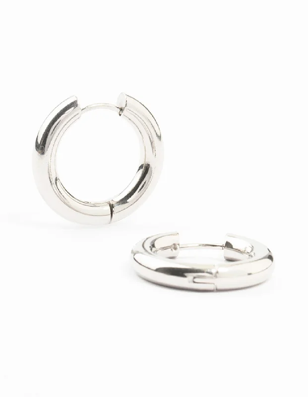 Diamond earrings for women-Waterproof Stainless Steel Thick Clicker Hoop Earrings 22 MM