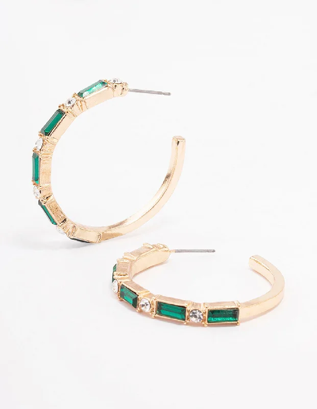 Women’s clip-on earrings-Gold Baguette Medium Hoop Earrings