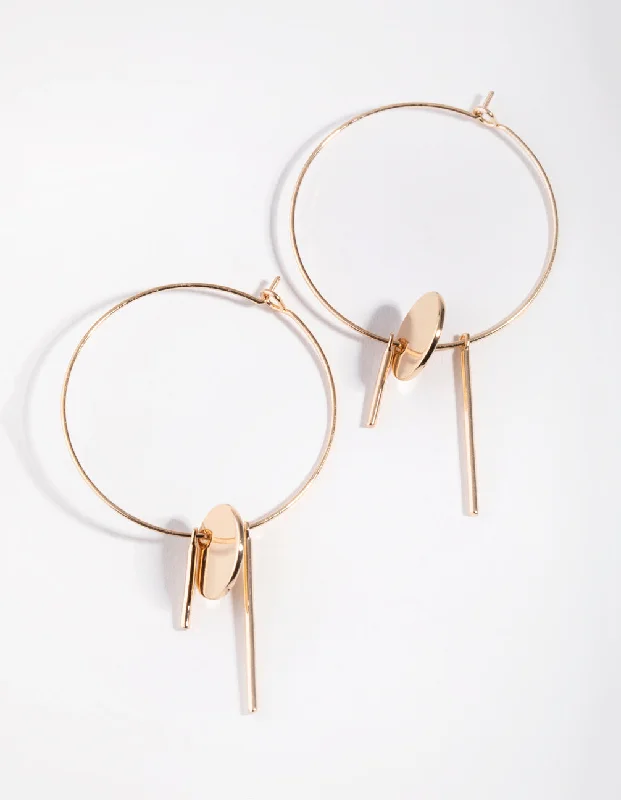 Large hoop earrings for women-Gold Disc Stick Hoop Earrings