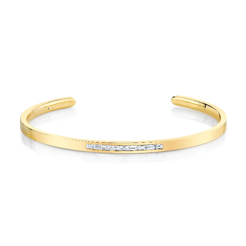 Women’s pearl bracelets-MEN'S DIAMOND BAGUETTE CENTER BANGLE