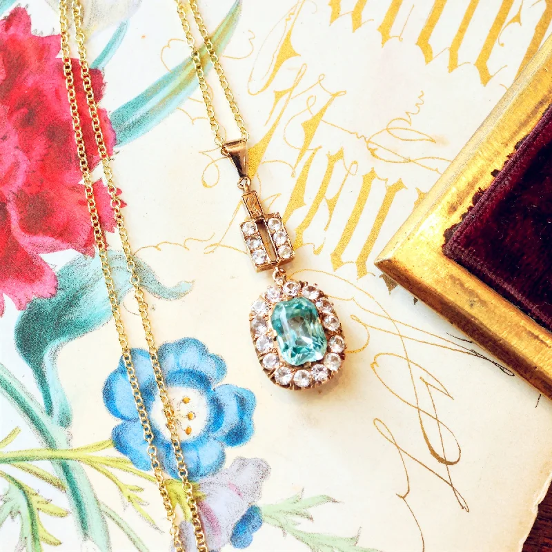 Affordable necklaces for women-Vintage Art Deco Blue Topaz & Sapphire Pendant