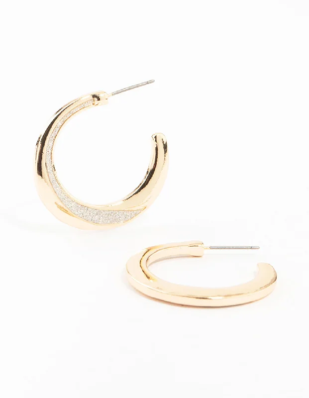 Diamond earrings for women-Gold Glitter Splice Hoop Earrings