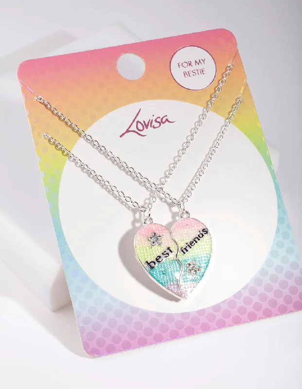 Women’s gemstone pendant necklaces-Kids Silver BFF Heart Necklace Pack