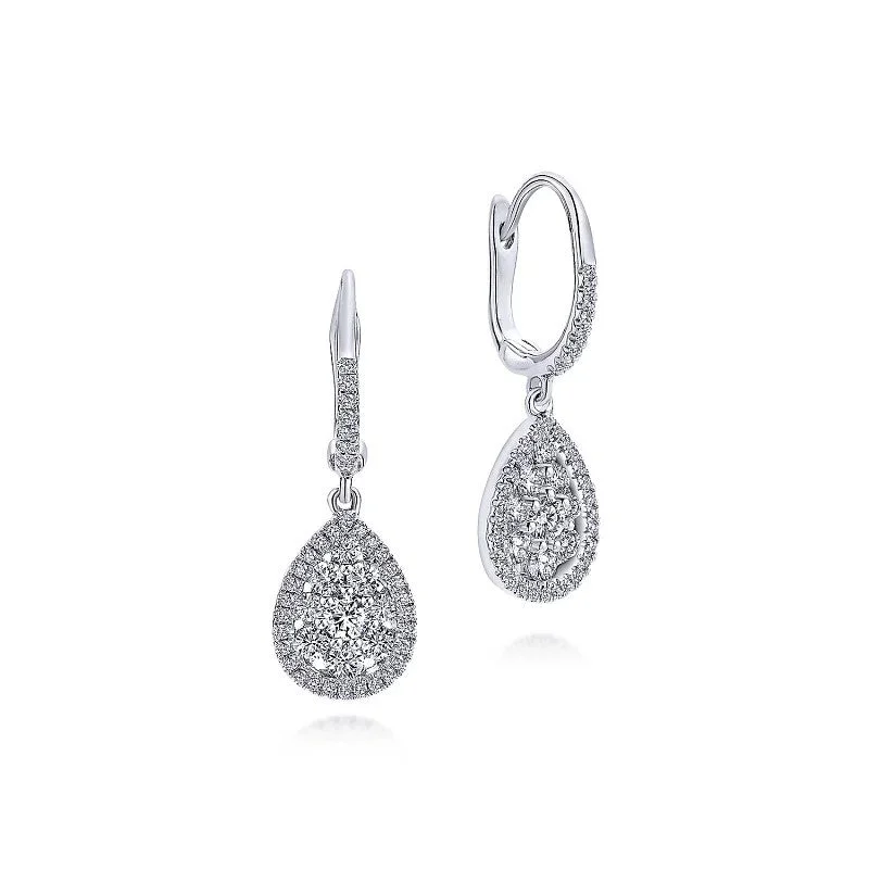 Women’s statement hoop earrings-14K White Gold Cluster Diamond Teardrop Earrings