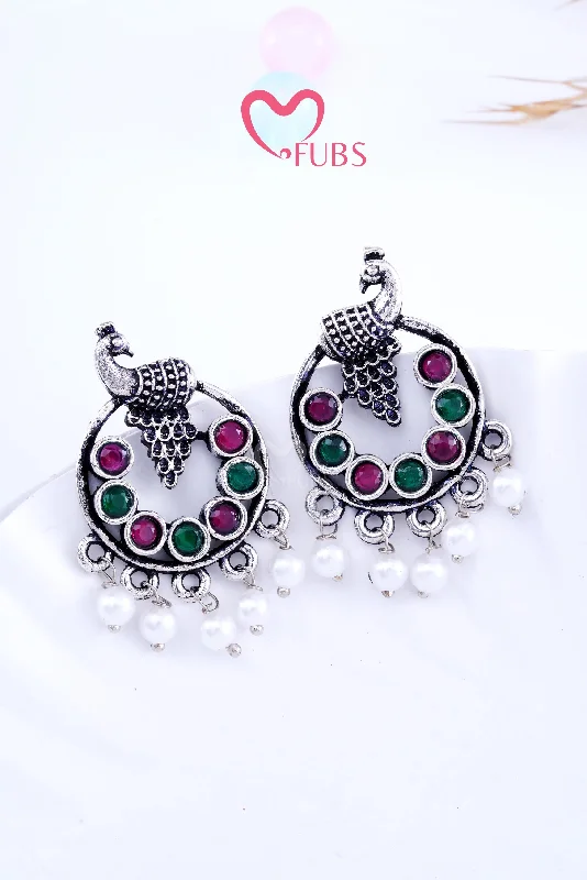 Women’s birthstone earrings-Maroon & Green Peacock Stone Radiance Earrings