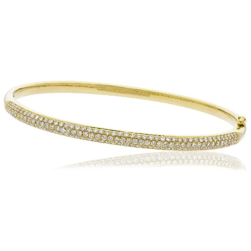 Women’s gold bangles-DIAMOND PAVE SETTING BANGLE IN 18K YELLOW GOLD