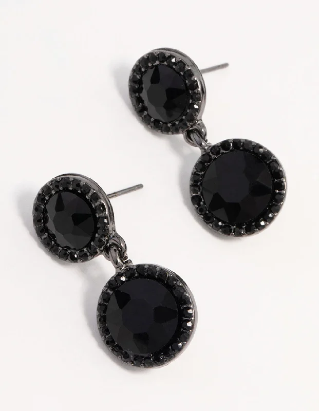 Women’s teardrop earrings-Gunmetal Black Stone Drop Earrings